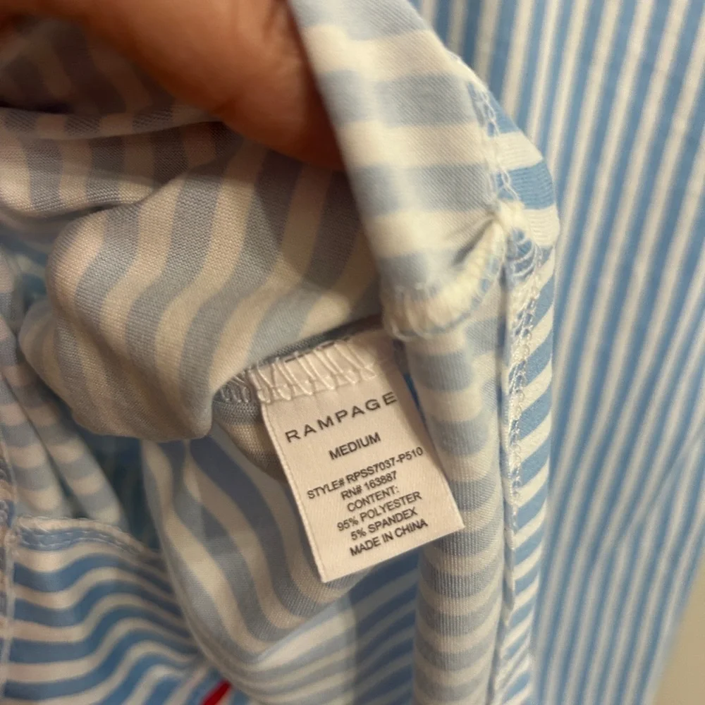 New NWT Rampage Blue and White Striped Pajama Set with Red Heart and piping. - Picture 7 of 14